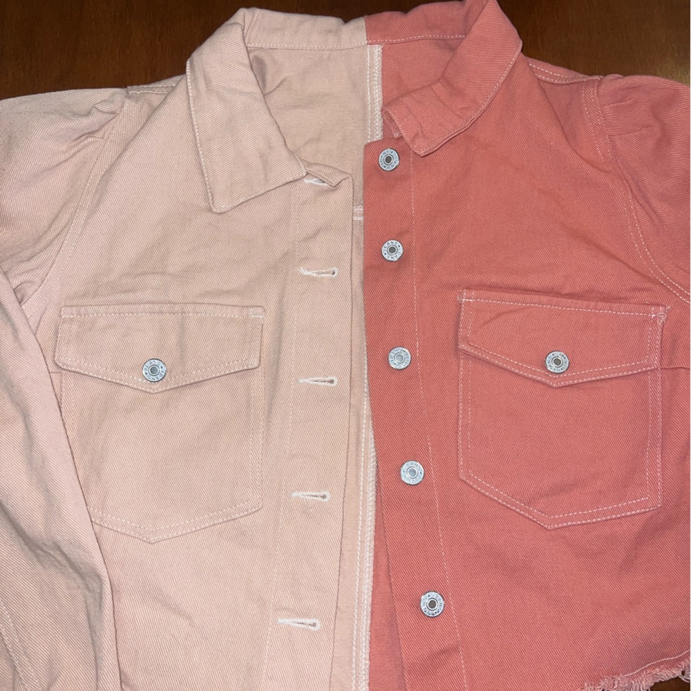 Pink denim cropped jacket